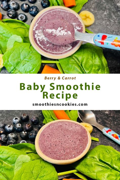 Baby Smoothie Recipe {Berry & Carrot} Baby Smoothie Recipes, Smoothie For Baby, Baby Smoothie, Blueberry Yogurt Smoothie, Iron Rich Smoothie, Smoothie Without Milk, Baby Smoothies, Toddler Smoothies, Veggie Smoothies