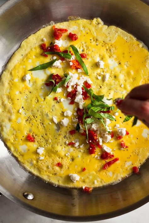 Sun-Dried Tomato and Goat Cheese Omelet Recipe - NYT Cooking Eggwhite Omelet, Omelette Casserole, Omelet Casserole, Omelette Ideas, Goat Cheese Omelette, Omelette Healthy, Cheese Omelette Recipe, Easy Omelette, Omelet Recipes