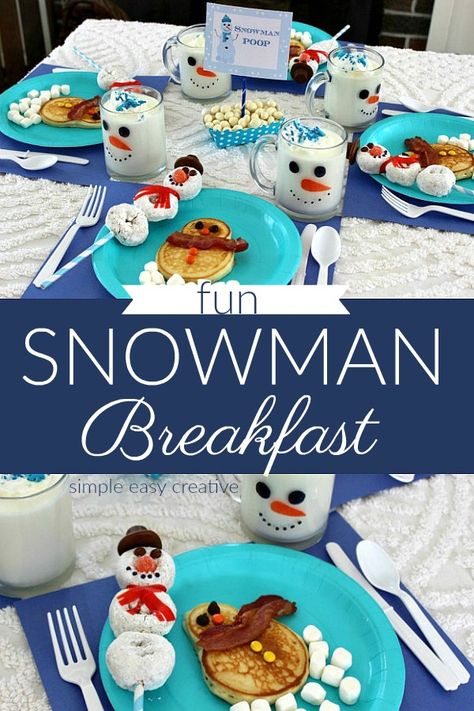 Snowman Breakfast, Snowman Pancakes, Snowman Poop, White Hot Chocolate, Snowman Mugs, Kids Christmas Party, Homemade Holiday, Christmas Brunch, Christmas Breakfast