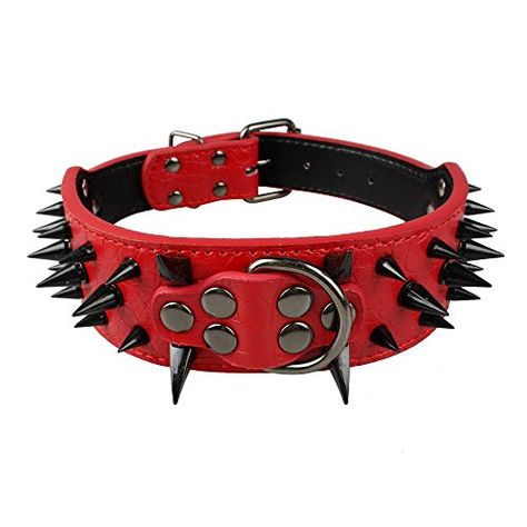 Berry Pet Sharp Spiked Studded Dog Collar  Stylish Leather Dog Collars  2 Inch in Width Fit for Medium  Large Dogs  Such as Pitbull Mastiff  Black Rivets  Red Leather1518 >>> You can get more details by clicking on the image.Note:It is affiliate link to Amazon. Studded Leather Dog Collar, Big Dog Collars, Spiked Dog Collar, Nail Black, Studded Dog Collar, Nail Red, Studded Collar, Boxer (dog), Large Dog Collars