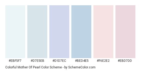 Download Colorful Mother Of pearl color scheme consisting of #ebf5f7, #d7e5eb, #d1d7ec, #bed4e5, #f6e2e2 and #ebd7dd. This 6 colors palette has been categorised in Blue, Pink and White color categories. Soft Pink Palette Colour Schemes, Pearl Colour Palette, Mother Of Pearl Color Palette, Soft Color Scheme, Bridgerton Color Palette, Pearl Color Palette, Light Blue Color Scheme, Siren Wedding, Baby Blue Color Palette