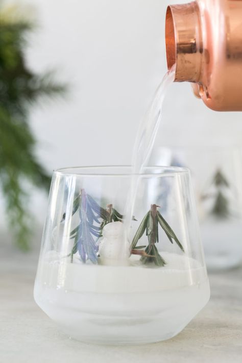 The most charming way to serve a holiday cocktail is in a snow globe! Sugar and Charm shares a rosemary gin fizz snow globe cocktail recipe. Rosemary Gin Fizz, Gin Fizz Cocktail, Raspberry Mojito, Rosemary Simple Syrup, Cocktail Appetizers, Party Hosting, Juice Ice, Gin Fizz, Christmas Cocktails