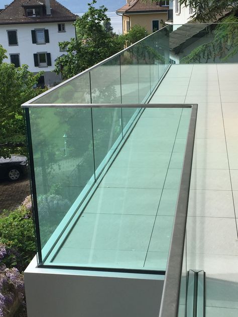 Glass Fencing Balcony, Balcony Glass Handrail Design, Balcony Glass Railing Design Outdoor, Glass Guardrail Design, Tuffen Glass Railing Design, Glass Handrail Balcony, Glass Railing Balcony Exterior Design, Glass Grill Design For Balcony, Balcony Railing Design Modern Steel