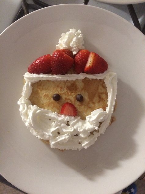 I made my girls Santa pancakes on Christmas morning Santa Pancakes, Christmas Morning, Pancakes, Fruit, Christmas