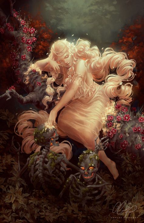 PERSEPHONE BY ASHLEY CASSADAY Persephone Altar, Mythology Women, Queen Persephone, Persephone Art, Mythology Aesthetic, Persephone Goddess, Faery Art, Fantasy Book Covers, Bizarre Art