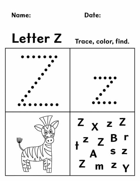 FREE Letter Z Worksheets for Preschool! ⋆ The Hollydog Blog Letter Z Crafts, Letter Sound Recognition, Letter Recognition Worksheets, Beginning Sounds Worksheets, Abc Worksheets, Preschool Reading, Alphabet Worksheets Preschool, Worksheets For Preschool, Abc Activities