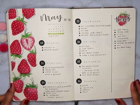 Strawberry Bullet Journal, Bujo Themes, Journal 2024, Bullet Journal Ideas Templates, Journal Inspiration Writing, Habit Tracker Bullet Journal, Bullet Journal Mood Tracker Ideas, Bullet Journal Paper, Bulletin Journal Ideas