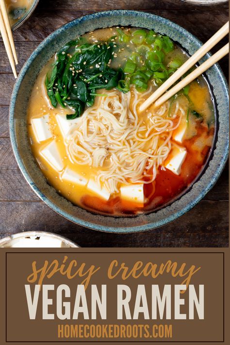 Vegan Green Chili Soup, Instant Pot Vegan Ramen, Tofu Ramen Soup, Vegan Spicy Ramen, Spicy Vegetarian Ramen, Spinach Ramen, Ramen With Tofu, Creamy Vegan Ramen, Instant Pot Ramen