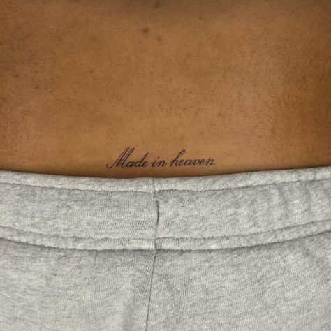 Latin Verse Tattoo, Small Drawing Tattoo, Sweet Nothings Tattoo, Tattoo Ideas Female Delicate, Classy Lower Back Tattoos, Ribcage Tattoo Placement, Amy Tattoo Name, Cursive Words Tattoos, Black Women Small Tattoos