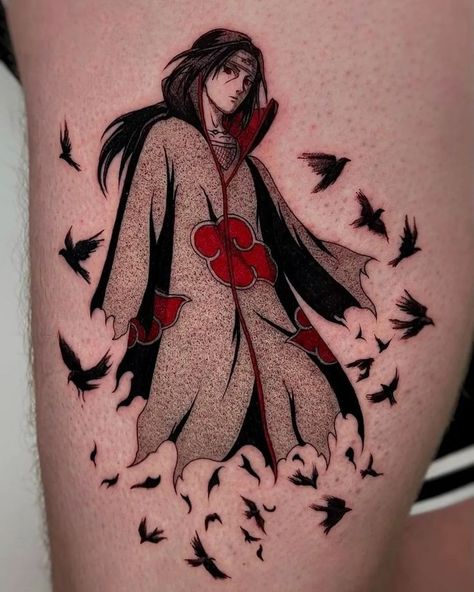 Itachi tattoo done by © Tattooist Monday. Itachi Tattoo, Samurai Tattoo Sleeve, Lightning Photos, Tattoo Filler, Realistic Tattoo Sleeve, Naruto Tattoo, Crow Tattoo, Naruto Drawings, Samurai Tattoo