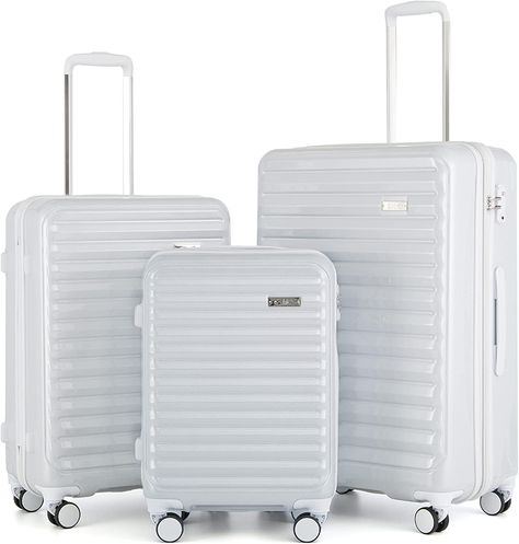 White Luggage, Travel Luggage Set, Cute Suitcases, Samsonite Luggage, 3 Piece Luggage Set, Lightweight Luggage, White Grid, Hardside Luggage, Tie Down Straps