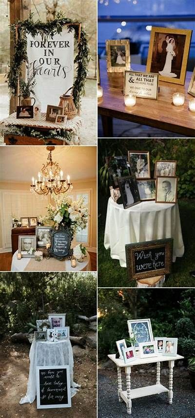 15 Wedding Memorial Table Decoration Ideas for Those Who Are Forever in ... Memorial For Wedding In Loving, Memorial Event Ideas, Memorial Table Ideas, Memorial Tables, Wedding Memorial Ideas, Styal Lodge, Engagement Brunch, Memory Candle Wedding, Memorial Table