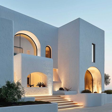 Classic White Home Exterior Colour Guide for a Timeless Style • 333+ Art Images White Home Outside, Modern White Architecture, White Bali Villa, Luxury Architecture House, Front Facade Australia, Mediterranean Style Homes Exterior, Modern Mediterranean Homes Exterior, Modern Classic House Exterior, Minimalist Home Exterior