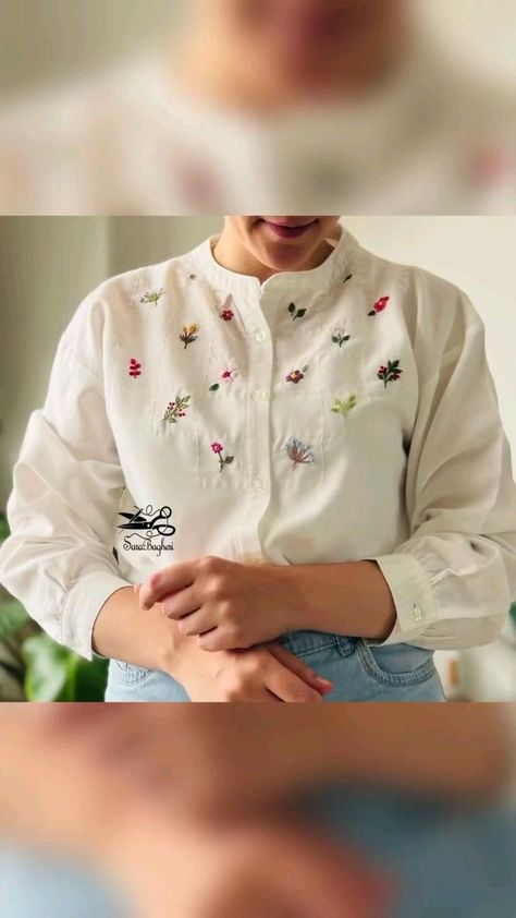 Basic Hand Embroidery Stitches, Clothes Embroidery Diy, Simple Hand Embroidery Patterns, Hand Beaded Embroidery, Embroidery On Kurtis, Simple Embroidery Designs, Diy Embroidery Designs, Kurti Embroidery Design, Fashion Sewing Tutorials