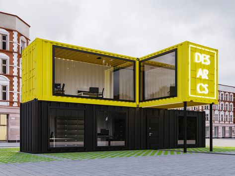 Office of shipping containers on Behance Container Space Design, Cargo Container Office, Container Office Design Ideas, Container Office Ideas, Shipping Container Office Ideas, Container Shop Design, Container Office Design, Container Kiosk, Container Interior