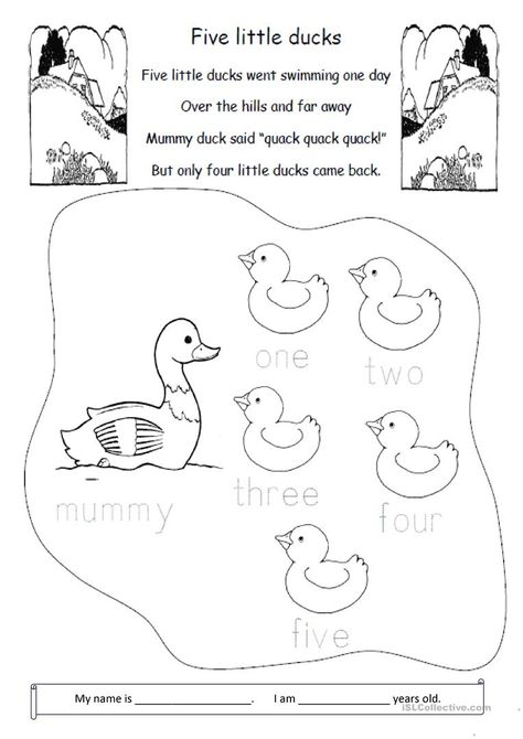 Tracing Kindergarten, Prek Worksheets, Duck Coloring Pages, Five Little Ducks, Duck Crafts, Nursery Rhymes Activities, Printable Star, Preschool Colors, Chip Clips