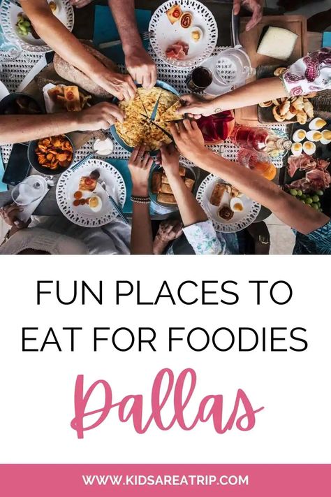 If you're looking for some fun places to eat in Dallas, here's where you want to go! These restaurants offer delicious food and a fabulous ambiance. - Kids Are A Trip |Dallas restaurants| Dallas eats| where to eat in Dallas Food Dallas Texas, Best Places To Eat In Dallas Texas, Best Restaurants In Dallas Texas, Dallas Food Bucket Lists, Best Dallas Restaurants, Best Restaurants In Dallas, Dallas Texas Food, Dallas Texas Restaurants, Texas Treats