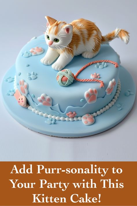 Playful Kitten Cake Idea: Perfect for Cat Lovers and Pet-Themed Parties Kitten Cake Ideas, Birthday Cake Cat Theme, Cat Cake Designs Birthday, Cat Themed Birthday Cake, Cat Cakes Birthday, Cat Themed Cake, Kitten Cake, 11 Birthday, Cat Lover Birthday