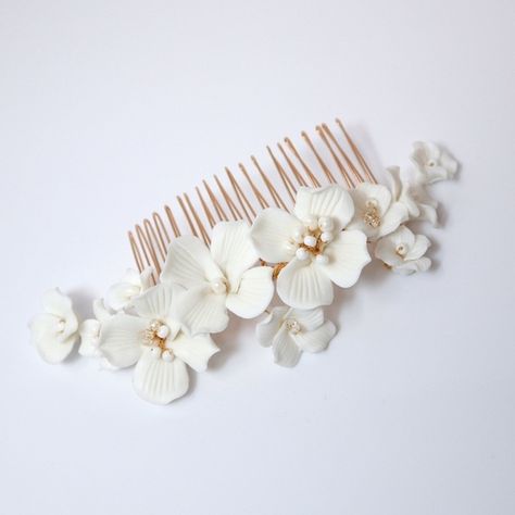 Bridal hair piece Floral Bridal Hair Accessories, Pearl Bridal Hair Comb, Floral Bridal Hair, Pearl Bridal Hair, Bridal Hair Combs Pearl, Pearl Hair Comb, Floral Hair Comb, Hairstyle And Makeup, Wedding Barrettes