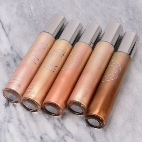 Becca Ignite Liquid Highlighter Swatches Shifting Outfits, Highlighter Swatches, Reality Shifting, Cream Lip Stain, Makeup Eyeshadow Palette, Makeup Stuff, Liquid Highlighter, Sweet Summertime, Makeup To Buy