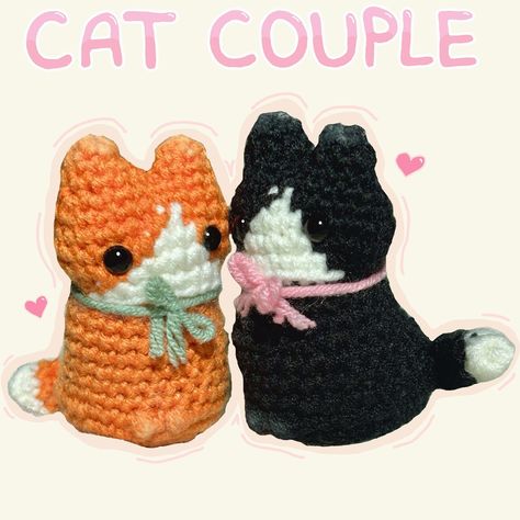 cat couple 🐈‍⬛🫀🐈! swipe to see them on their date (i promise it’s worth it!) finally made my version of the baked cats i’ve been seeing all over my insta, i decided to add some more details like a face patch, tail tips, and stripes! i made this for my amazing boyfriend, i love him so much and he’s the orange cat to my tuxedo cat. when im away at college and we’re long distance, ill hold my tangerine cat close to my heart <3 pattern: @tashathreads new baked cat free pattern! • • #crochet #cro... Cute Crochet For Boyfriend, Crochet Patterns For Boyfriend, Crochet Ideas For Boyfriend, Crochet Boyfriend, Crochet For Boyfriend, My Amazing Boyfriend, Amazing Boyfriend, Free Pattern Crochet, I Love Him So Much