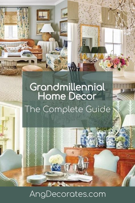 The Complete Guide to Grandmillennial Home Decor - Ang Decorates Grandmillenial Living Room, Grandmillenial Style Interiors, Eclectic Traditional Decor, Grandmillennial Home, Granny Chic Decor, Grand Millennial Decor, Grandmillenial Style, Grand Millennial Style, Grand Millennial