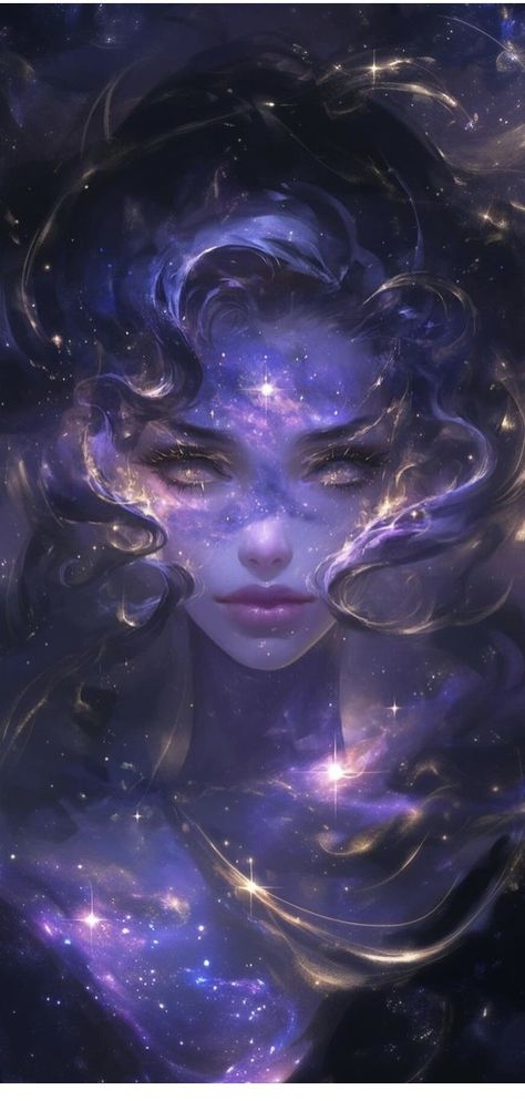 Star People Art, Space Goddess Aesthetic, Space Woman Art, Star Person Art, Cosmic Goddess Aesthetic, Space Goddess Art, Saturn Character Design, Nyx Goddess Aesthetic, Druid Of Stars