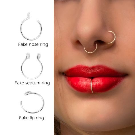 Faux Nose Rings Set Faux Nose Ring Faux Septum Ring Faux - Etsy UK Diy Nose Rings, Petal Crochet, Lip Piercing Ring, Crochet Hoop, Fake Lip Ring, Faux Septum Ring, Faux Nose Ring, Faux Septum, Fake Lips