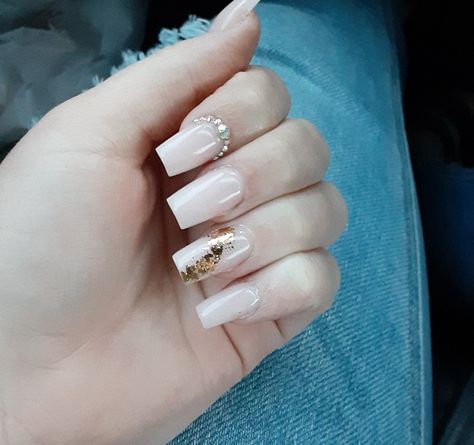 Rhine Stone Nails, Gold Flakes, Dipped Nails, Dream Nails, Nail Designs, Square, Stone, Nails, Gold