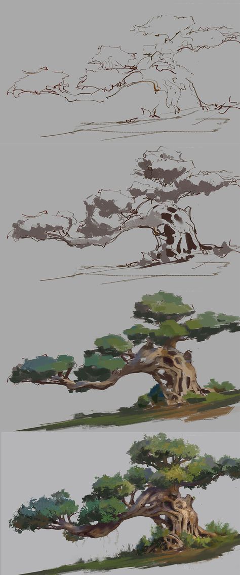 ArtStation - Tree 1, Cheng Chen Shading References, Art Exercises, Art Tut, Environment Painting, Concept Art Tutorial, Digital Painting Techniques, Color Study, Tutorials Drawing, Digital Art Beginner