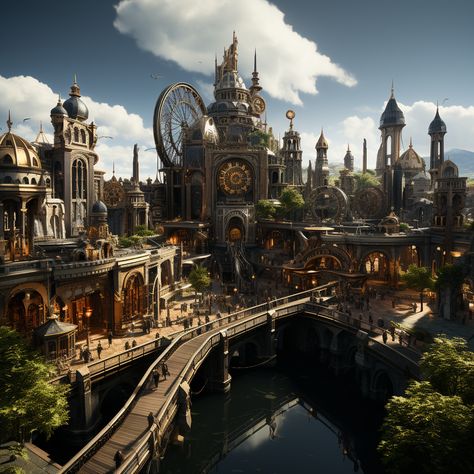 Dnd Steampunk City, Steampunk Building Concept Art, Steampunk Palace, Steampunk Cities, Steampunk Castle, Steampunk Building, Steampunk Movies, Steampunk World, Steampunk City