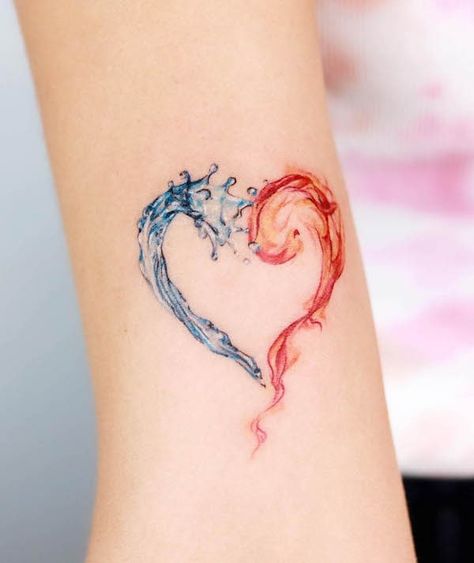 Water and fire tattoo by @guseul_tattoo Water Tattoo Ideas, Wave Tattoo, Water Tattoo, Flame Tattoos, Tattoos For Lovers, Fire Tattoo, Tatuaje A Color, Waves Tattoo, White Tattoo