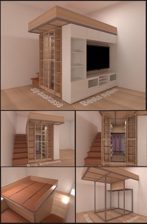 LOFT IDEA6 m2 wardrobebedIBilly bookcaseBesta system  ALGOT shelf systemIkea hack Crate Ideas, Milk Crate, Diy Bathroom Furniture, Diy Furniture For Small Spaces, Pallet Furniture Living Room, Diy Apartment Furniture, Small Apartment Design, Furniture Small Spaces, Diy Furniture Hacks