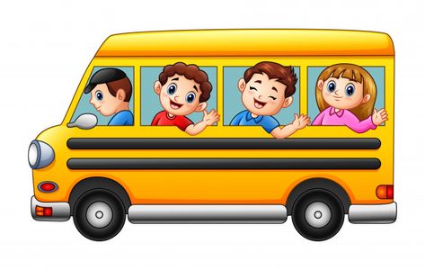 Vector illustration of cartoon kids going to school by school bus Premium Vector | Premium Vector #Freepik #vector #background #school #kids #education Topper Mobil, Vans For Kids, Bus Sekolah, School Bus Clipart, Cartoon School Bus, Van Drawing, School Van, Bus Cartoon, Happy School