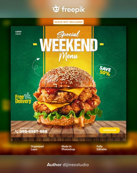 Burger Instagram, Burger Design, Instagram Post Design, Food Burger, Food Promotion, Breakfast Burger, Social Media Branding Design, Flyers Design, Food Template