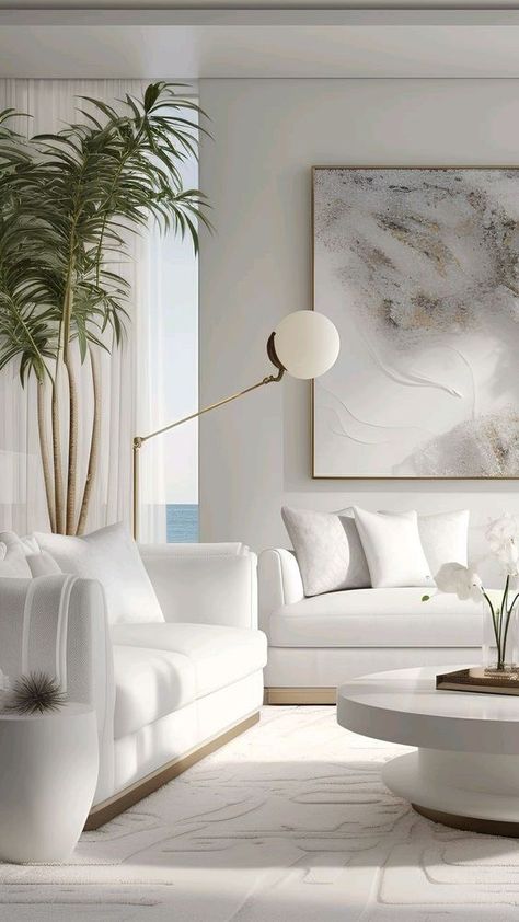 White Modern Living Room, White Rug Living Room, Living Room Interior Design Ideas, Modern White Living Room, Living Room Decor Lights, Content Studio, Open Concept Layout, Art Concepts, White Interior Design