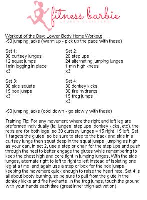 Lower Body Home Workout - 8/9 Barbie Workout, Lauren Gleisberg, Jogging In Place, Jumping Lunges, Plyometric Workout, Donkey Kicks, Box Jumps, Work Routine, Jump Squats