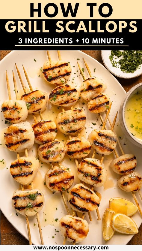 Scallop Recipes Grilled, Seafood On The Grill, Scallops On The Grill, How To Cook Scallops On The Grill, Grilled Scallop Recipes, Scallops Grilled, Grilled Shrimp And Scallop Recipes, Bbq Scallops Recipes, Scallop Marinade Grilled