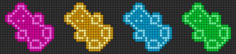 Alpha pattern #34859 variation #30270 | BraceletBook Gummy Bear Perler Beads, Plastic Bead Crafts, Bear Bears, Pearl Beads Pattern, Tiny Cross Stitch, Crochet Keychain Pattern, Hama Beads Patterns, Cross Stitch Bookmarks, Crochet Bookmarks