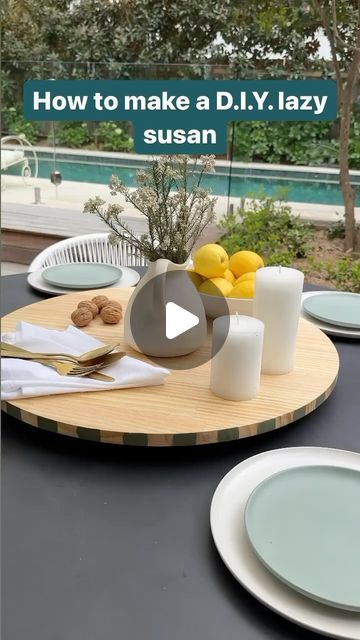 Bunnings Warehouse on Instagram: "Put a fresh spin on serving 🥰 This D.I.Y. lazy susan is not only a cinch to make, but it’s the the perfect addition for summer entertaining. ☀️🍋😎 #LazySusan #DIYLazySusan #Turntable" Diy Lazy Susan Turntable, Large Lazy Susan, Painted Lazy Susan, Diy Lazy Susan, Diy Cake Stand, Door Table, Lazy Susan Turntable, Diy Dining Table, Summer Entertaining