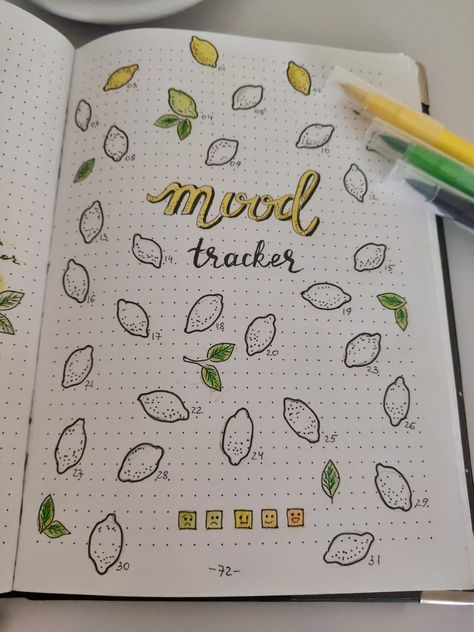 Bullet Journal Mood Tracker, Bullet Journal Work, Lemon Theme, Bullet Journal Ideas Templates, Creating A Bullet Journal, Album Journal, Bullet Journal Mood Tracker Ideas, Bullet Journal Paper, Bullet Journal Tracker