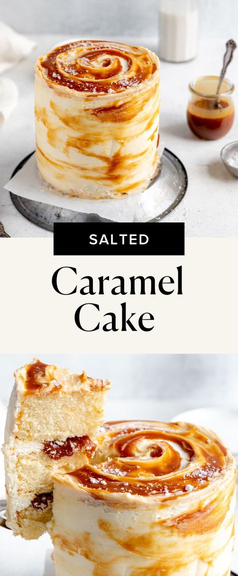 Caramel + Cake = heaven. This caramel cake is decadent, moist, buttery and delicious! #cake #caramelcake #recipe #easy Caramel Layer Cake, Caramel Cake Recipe, Salted Caramel Cake, Caramel Desserts, Decadent Cakes, Caramel Cake, Caramel Recipes, Dinner Healthy, Delicious Cake