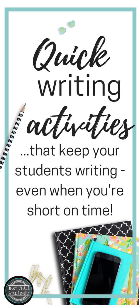 Short on time? These writing activities are sure to spark creativity in your students.  Perfect for a sub plan, a shortened class period, or a pocket of time when you want students working.  Great writing workshop activity as well.  Quick write activities that will keep students motivated.  Easy lesson with free story starters! #lessonplans #writingworkshop #writingprompt Teaching Middle School English, Fifth Grade Writing, Motivational Activities, Literary Writing, Creative Writing Lesson, Fun Writing Activities, Creative Writing Activities, 5th Grade Writing, Quick Writes