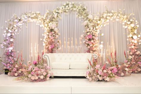 Floral Wedding Stage Decor, Pink Sweetheart Table, Varmala Stage, Engagement Stage Decoration, Nikah Decor, Reception Stage Decor, Engagement Decor, Wedding Stage Backdrop, Wedding Stage Decor