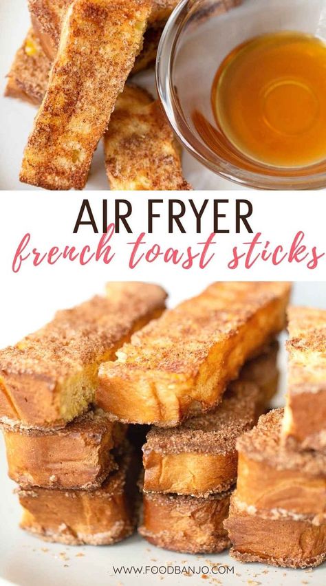 air fryer french toast sticks stacked Pickled Snacks, Air Fryer French Toast Sticks, Air Fryer French Toast, Air Fryer Recipes Breakfast, Air Fryer Recipes Dessert, French Toast Sticks, Air Fried Food, Air Fryer Oven Recipes, Air Fry Recipes