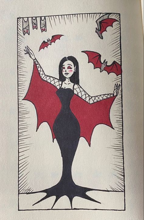 Gothic Easy Drawings, Vampire Drawings Easy, Gothic Vampire Drawing, Vampire Art Drawing, Cute Vampire Illustration, Vampire Drawing Aesthetic, Gothic Canvas Art, Vampire Painting Easy, Bat Vampire Art