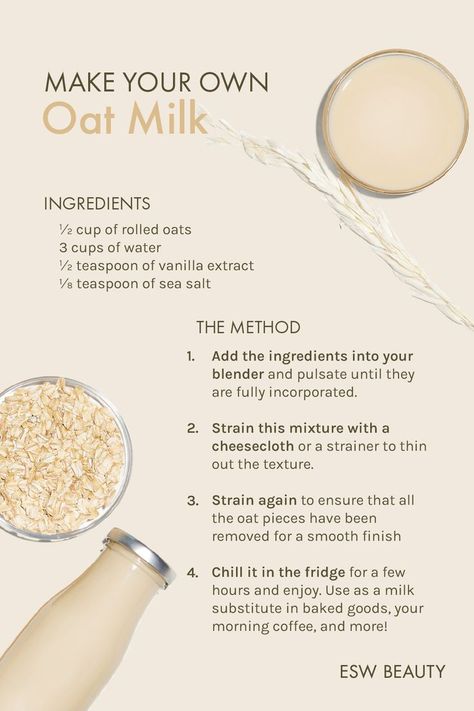 Lactose Free Milk Recipes, Oat Milk Smoothie, Homemade Nut Milk, Oat Milk Recipe, How To Make Oats, Make Clean, Lactose Free Milk, Clean And Delicious, Dairy Free Milk