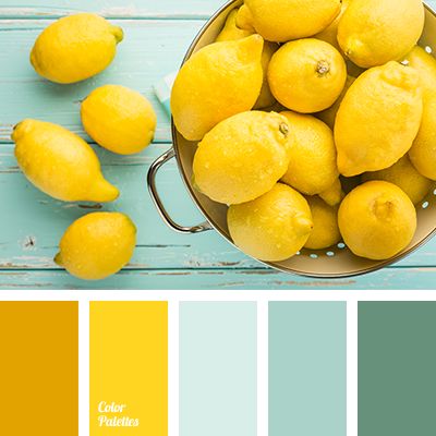 color match for wardrobe, color solution for home, dark turquoise, lemon color, pale turquoise, pale-light blue, saffron, shades of lemon colors, shades of turquoise, shades of yellow. Yellow Color Combinations, Yellow Colour Scheme, Paint Color Schemes, Color Schemes Colour Palettes, Pale Turquoise, Kitchen Colour Schemes, House Color Schemes, Kitchen Paint Colors, Yellow Kitchen