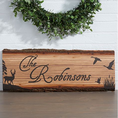 Personalized Rustic Wood Plaque - Hunter's Hideaway - 13761 Wood Burning Door Sign, Wood Burning Plaque Ideas, Housewarming Wishes, Woodburning Ideas, Wood Burned Signs, Personalization Mall, Joy Gifts, Personalized Housewarming Gifts, Personalized Picture Frames