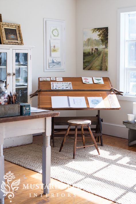 Studio In Casa, Art Studio Space, Art Studio Room, Art Studio Design, Miss Mustard Seed, Drafting Table, Oversized Chair, Art Studio At Home, Studio Room